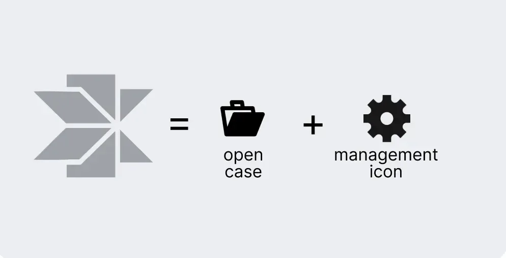 The CasePro mark explained: an open case plus a management icon