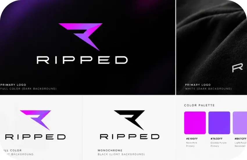 RIPPED logo versions and colour palette