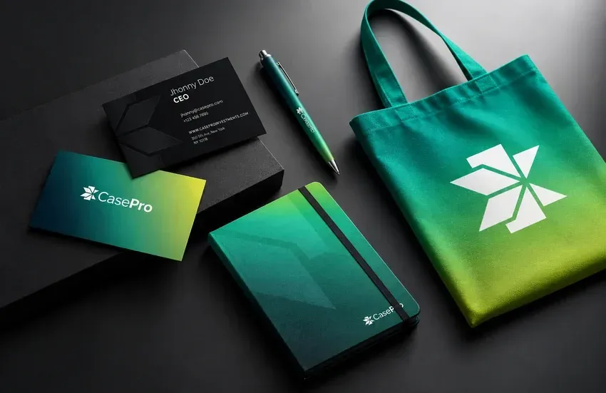 CasePro notebook, pen, tote bag and business card