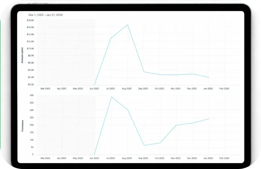Spend and results charts on a tablet