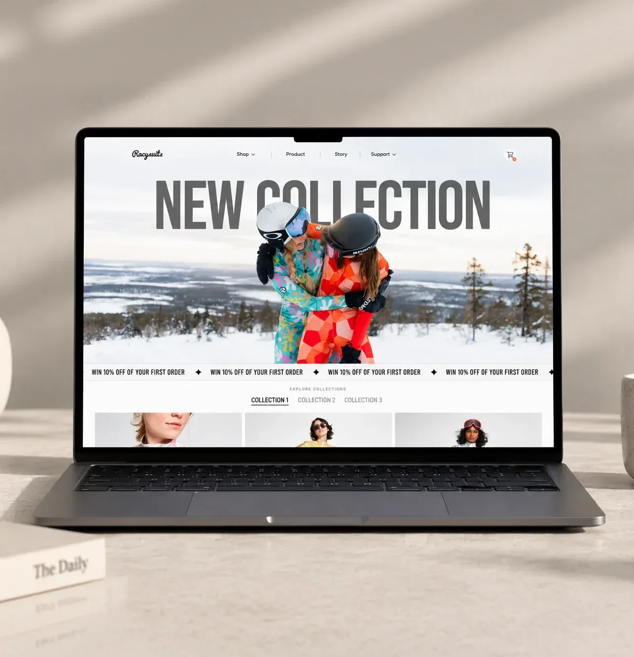 Racysuits online store on a laptop