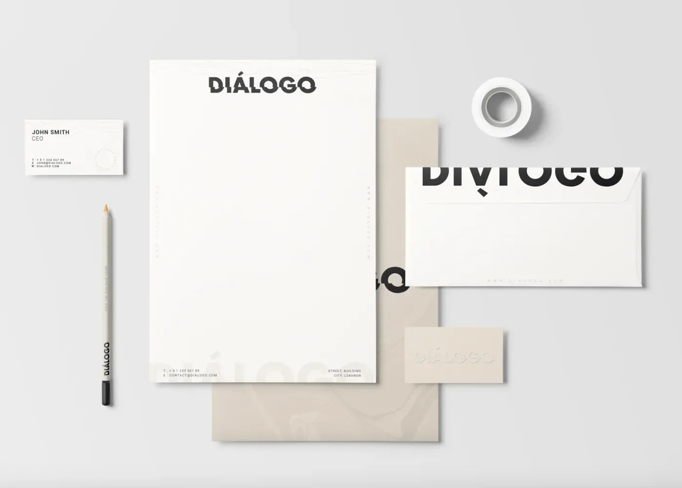 Dialogo stationery: letterhead, envelope and business cards