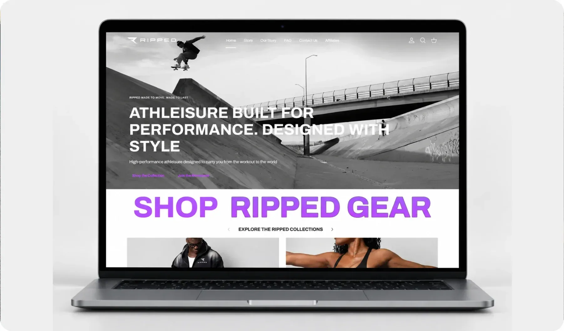 The RIPPED home page, “Shop RIPPED Gear”, on a laptop