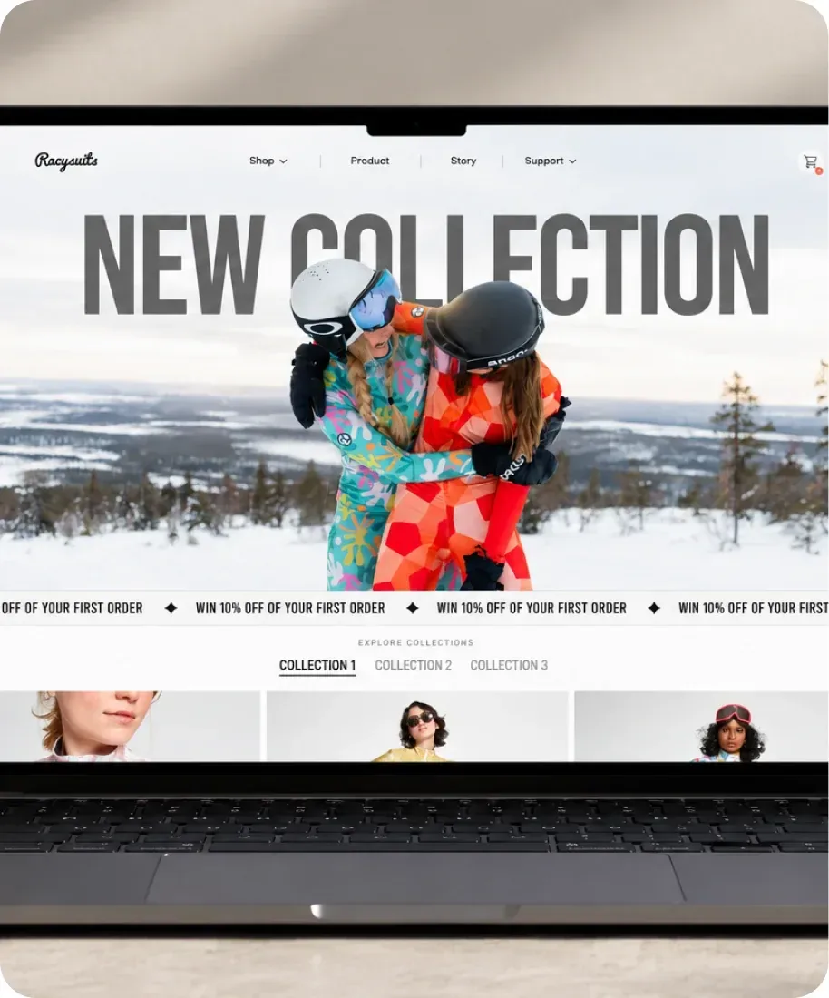 The Racysuits home page on a laptop