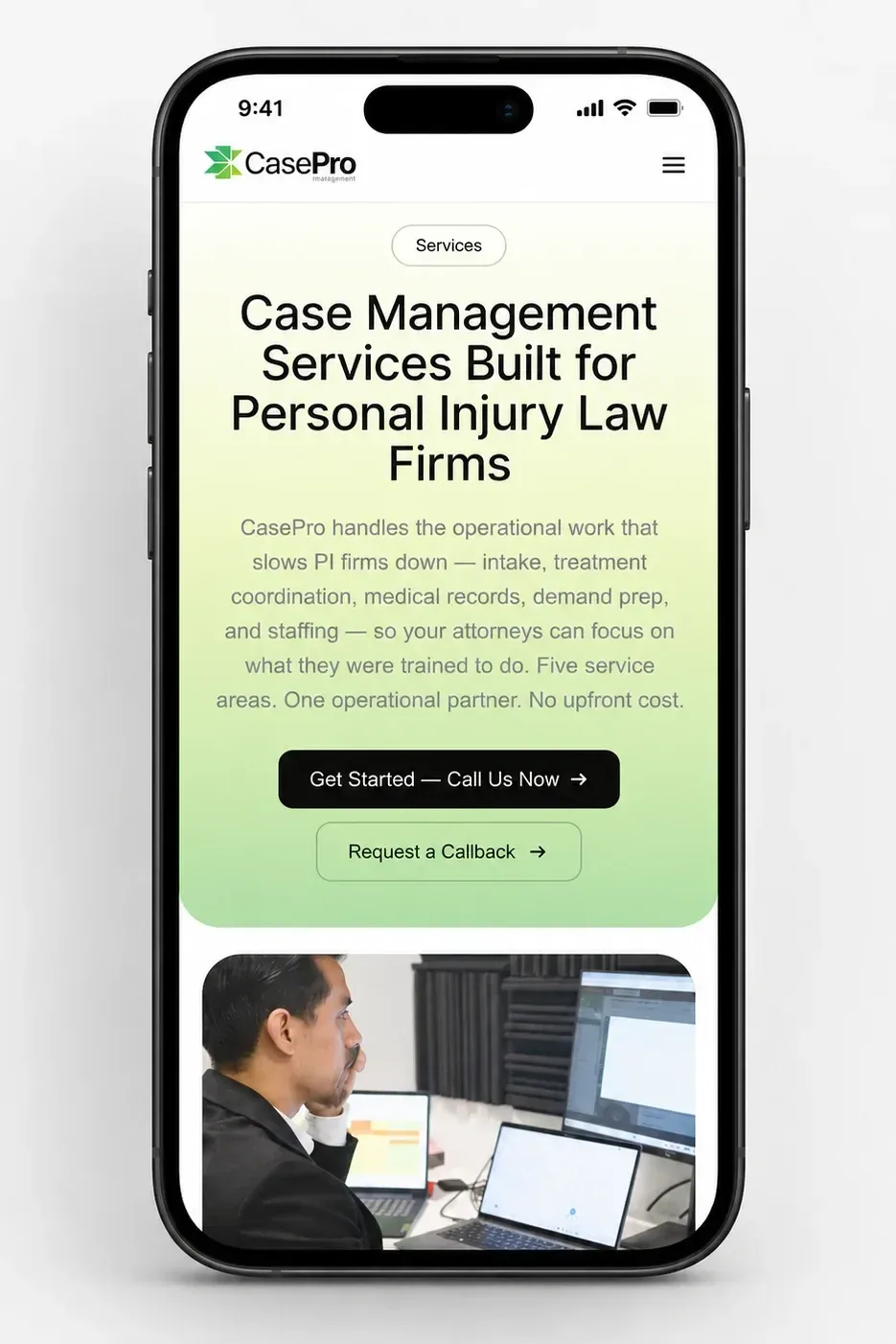CasePro website on a phone