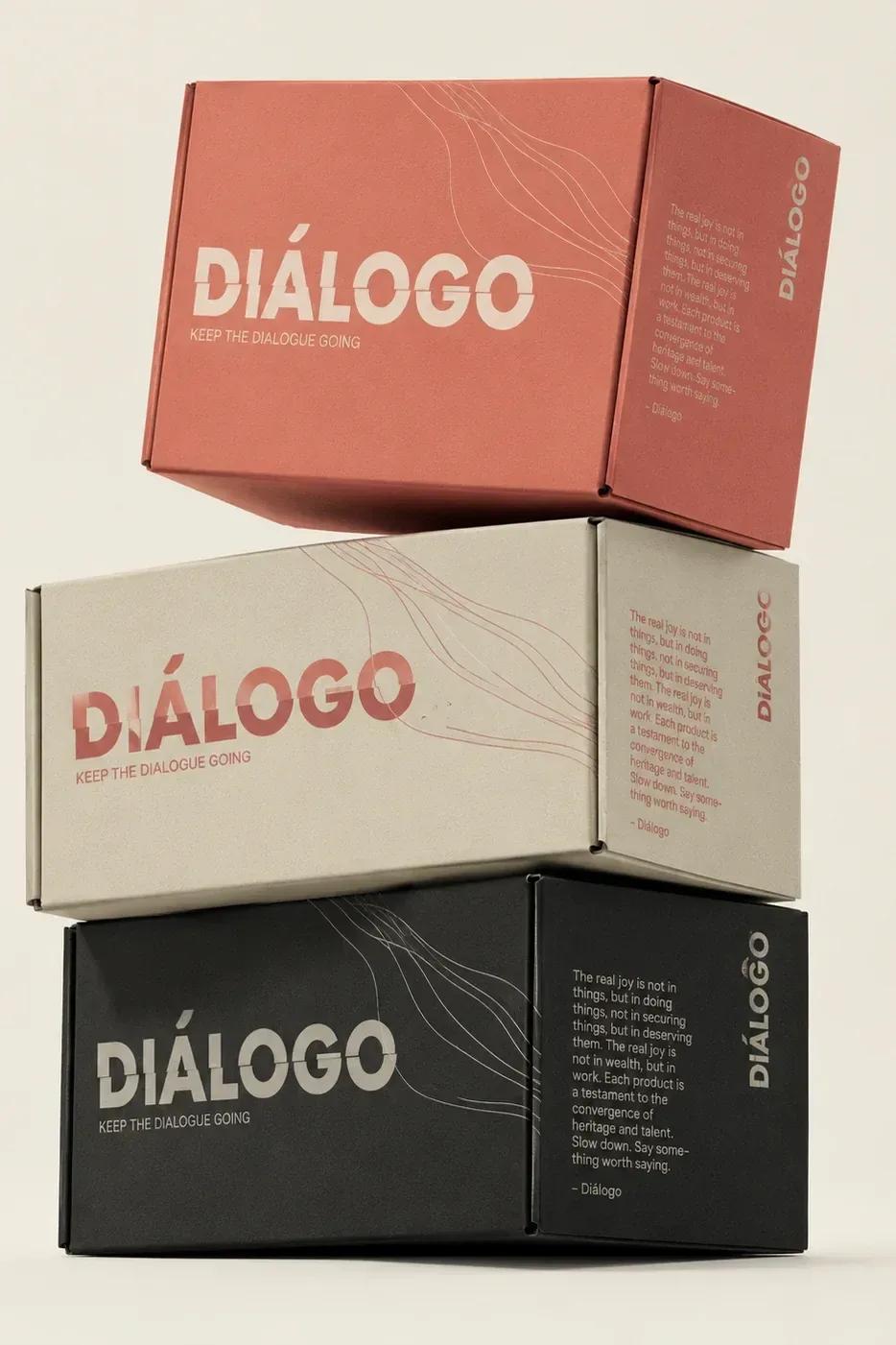 Stacked Dialogo shipping boxes